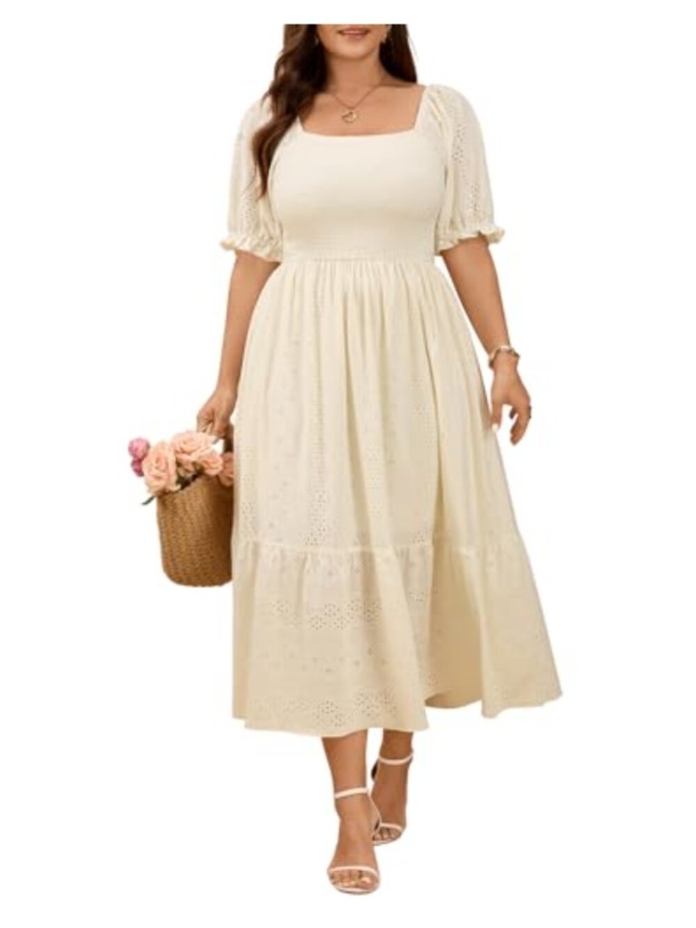 Plus Size Maxi Dress Square Neck Smocked Boho Wedding Guest